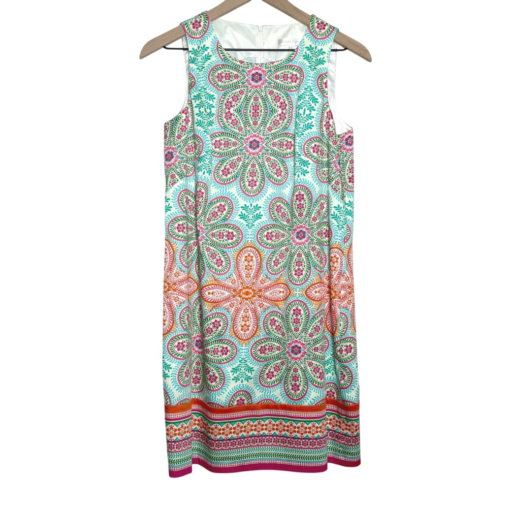 London Times Womens Mini Dress 6 Blue Orange Sheath Paisley Floral Brunch‎ 70s